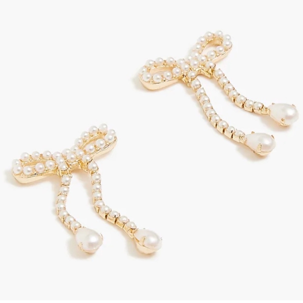 J. Crew Gold and Pearl Bow Earrings